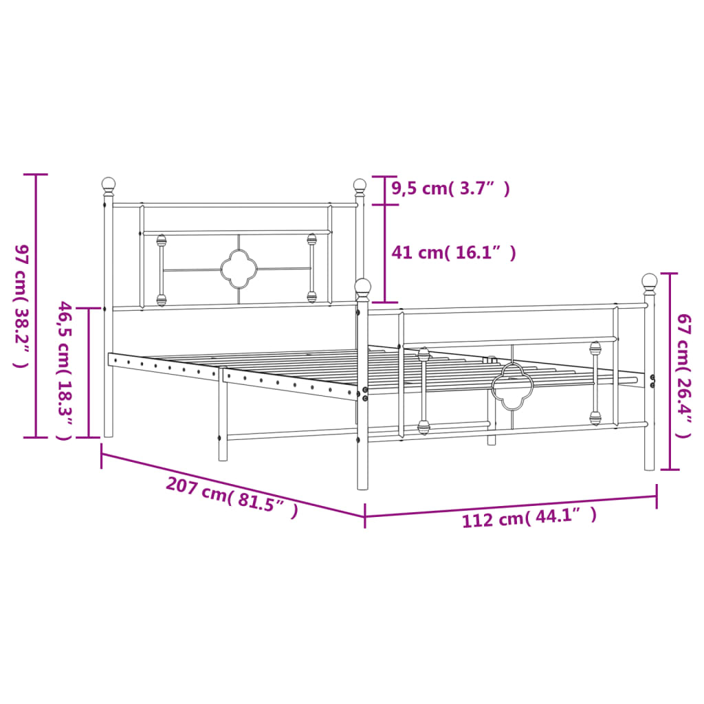 Metal Bed Frame with Headboard and Footboard White