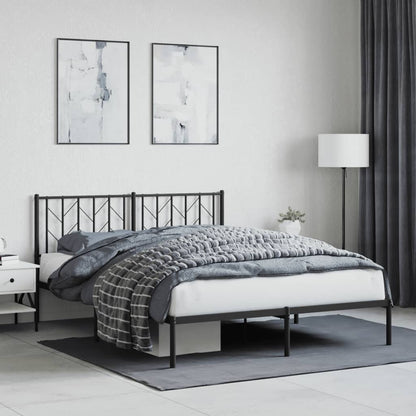 Black Metal Bed Frame with Stately Headboard