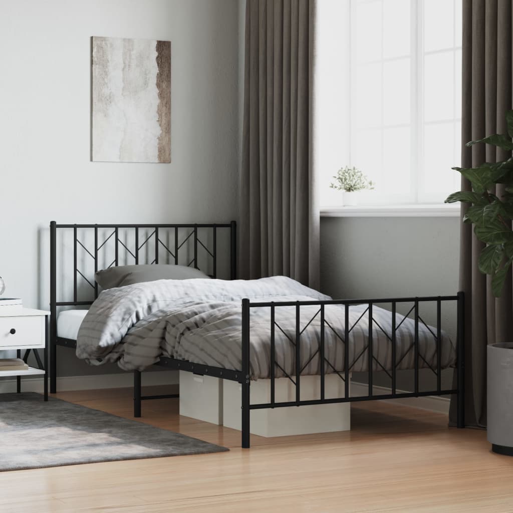 Metal Bed Frame with Headboard and Footboard White - 207×112×97cm