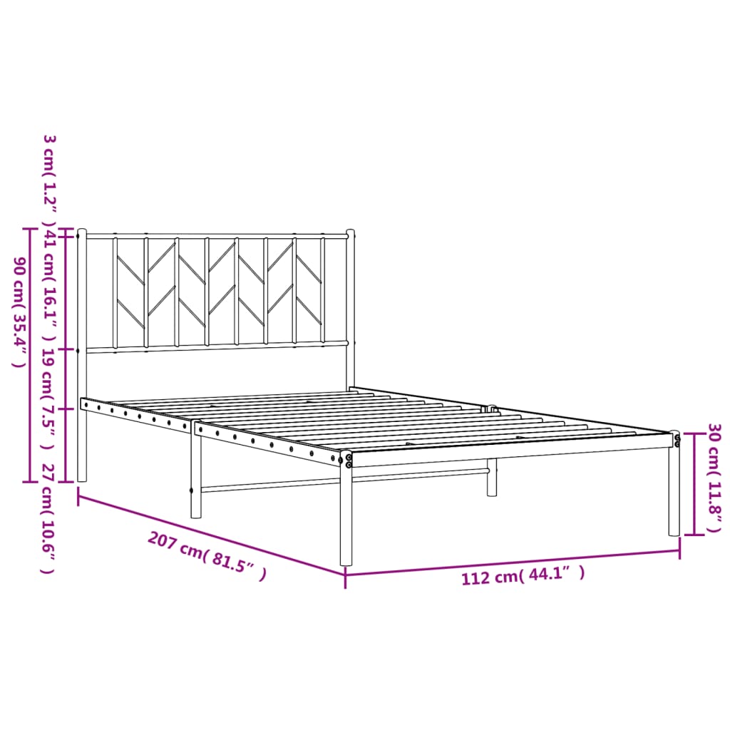 Metal Bed Frame with Headboard Black
