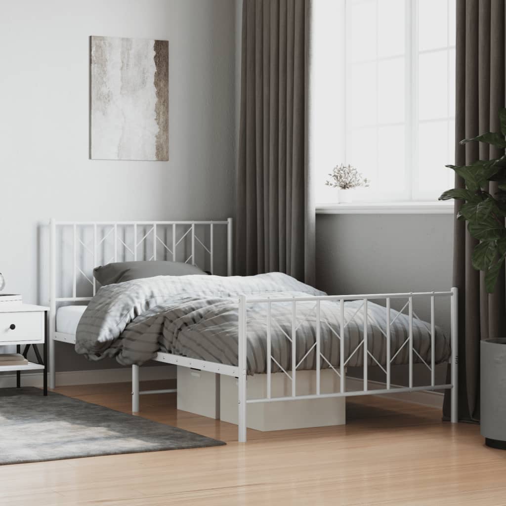 Metal Bed Frame with Headboard and Footboard White - 207×112×97cm