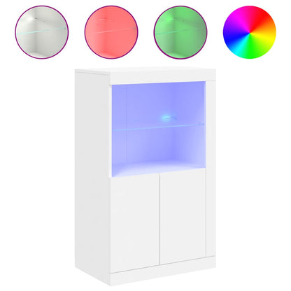 Side Cabinet with LED Lights White/Black Engineered Wood