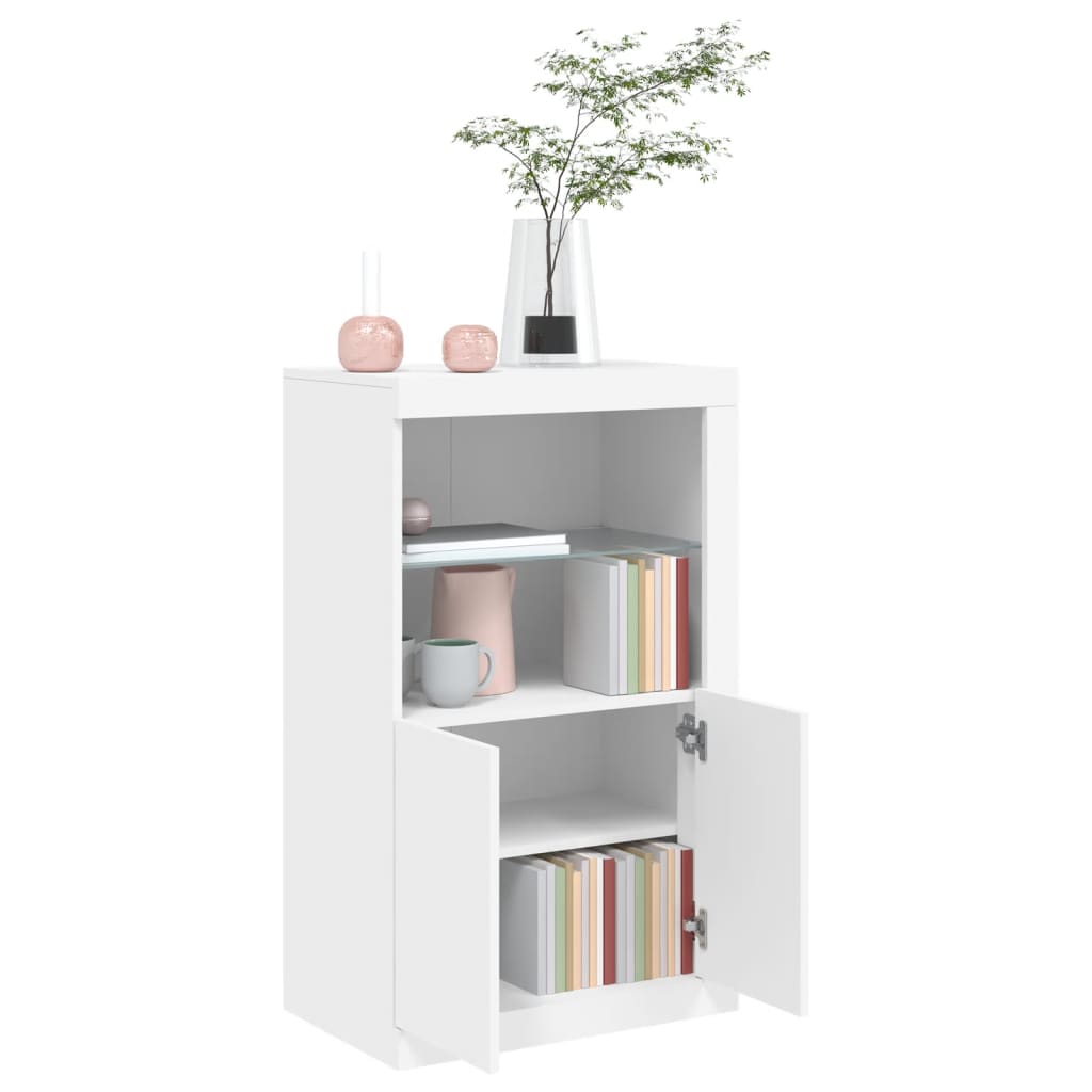 Side Cabinet with LED Lights White/Black Engineered Wood