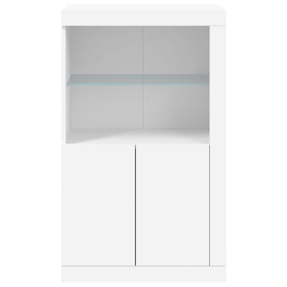 Side Cabinet with LED Lights White/Black Engineered Wood