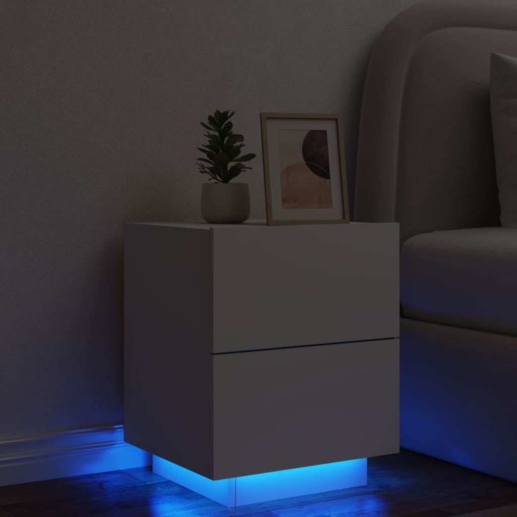 Bedside Cabinet with LED Lights Engineered Wood