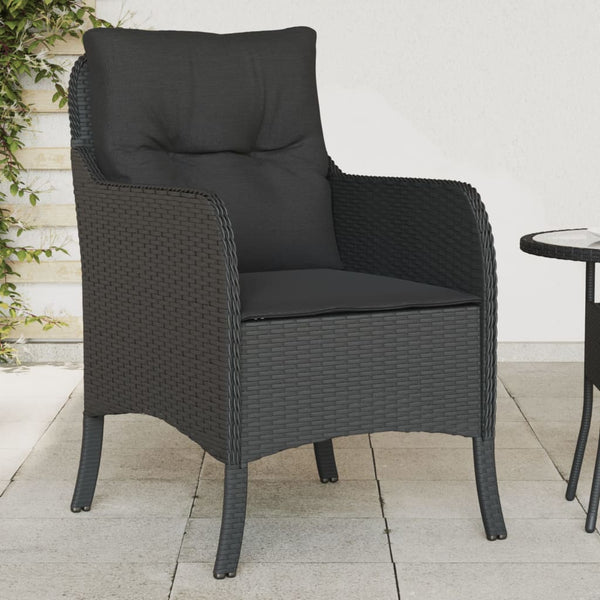  Garden Chairs with Cushions 2 pcs-Black Poly Rattan