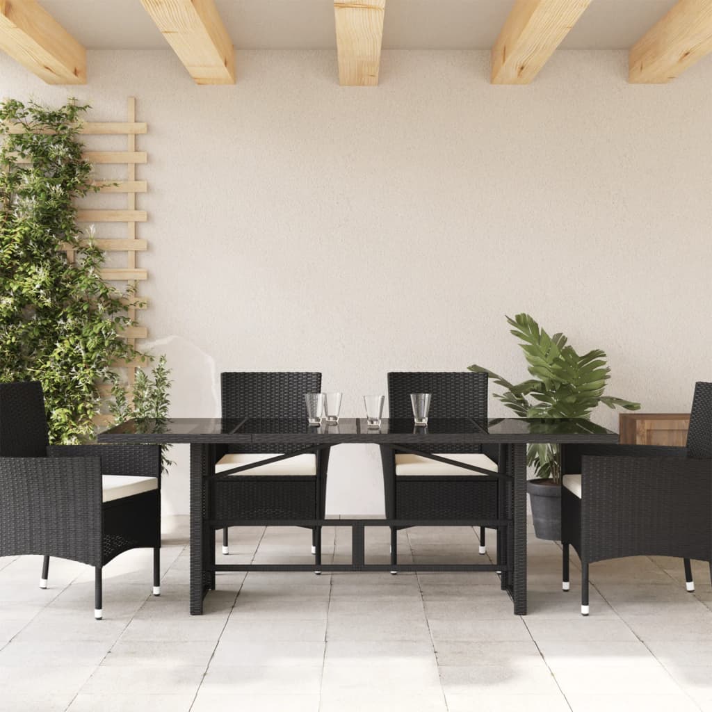 Garden Table with Glass Top Black  Poly Rattan