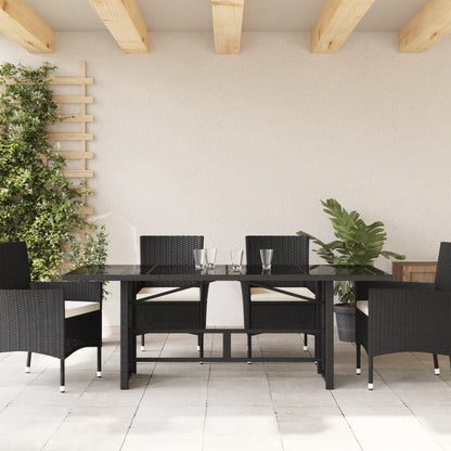 Garden Table with Glass Top Black  Poly Rattan