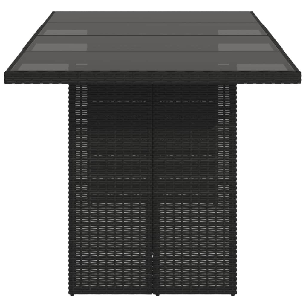 Garden Table with Glass Top Black  Poly Rattan