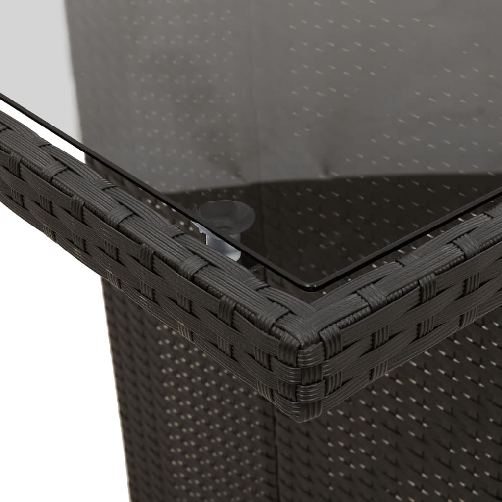 Garden Table with Glass Top Black  Poly Rattan
