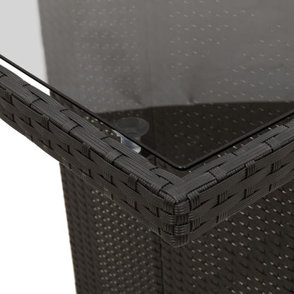 Garden Table with Glass Top Black  Poly Rattan
