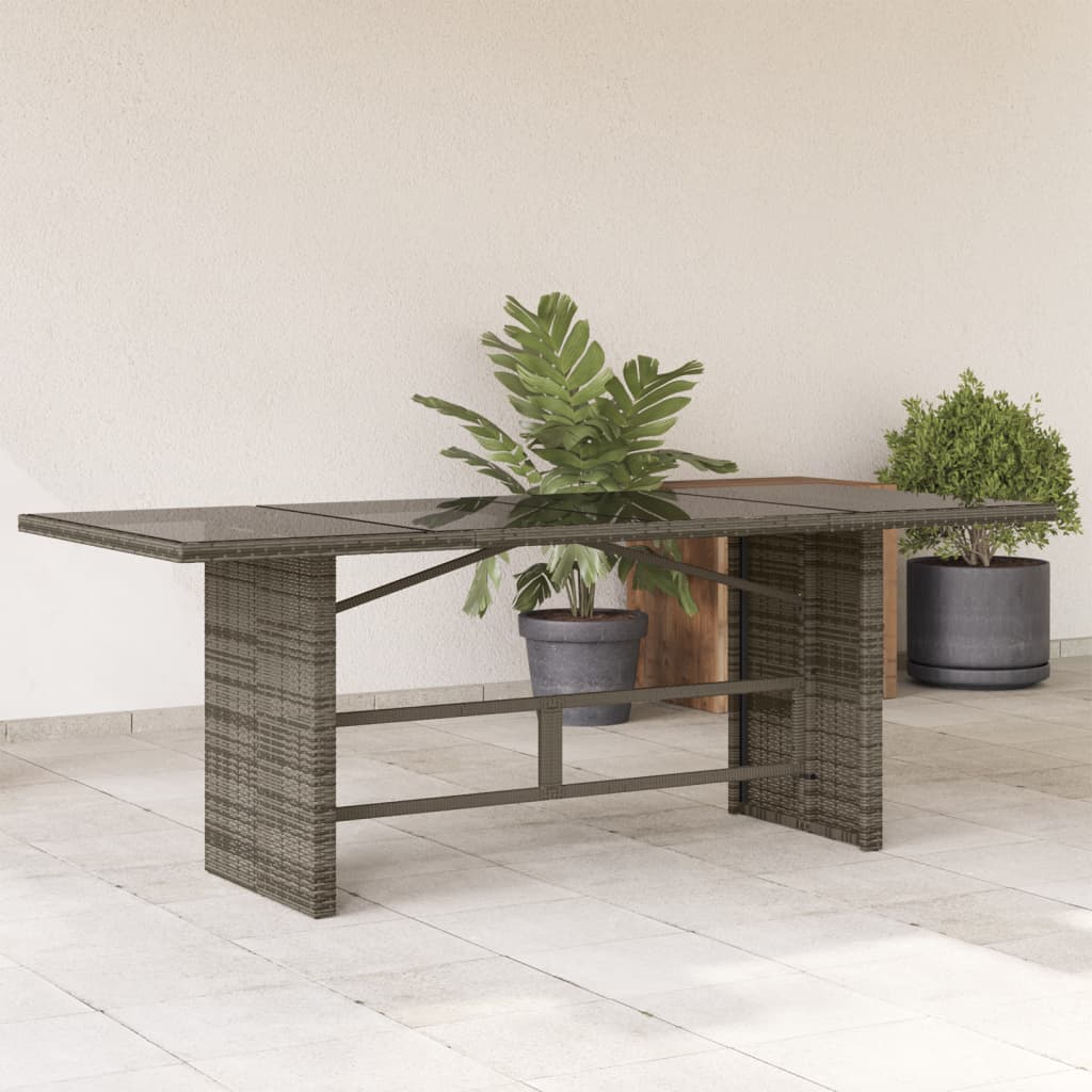 Garden Table with Glass Top Black  Poly Rattan