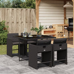 5-Piece Garden Dining Set with Cushions Black Poly Rattan