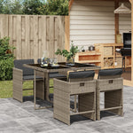 5-Piece Garden Dining Set with Cushions Black Poly Rattan