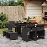 9-Piece Garden Dining Set with Cushions Black Poly Rattan