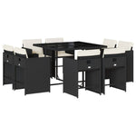 9 Pcs Garden Dining Set with Cushions Black Poly Rattan
