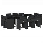 Elegant Outdoor Feasts: 11-Piece Black Poly Rattan Dining Set with Plush Cushions