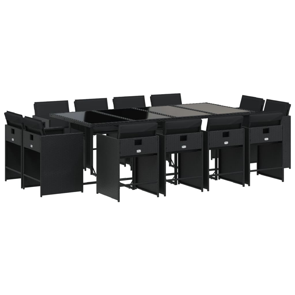 13 Piece Garden Dining Set with Cushions Black Poly Rattan Elegance