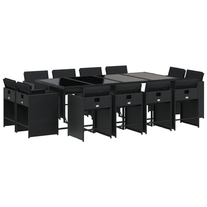 13 Piece Garden Dining Set with Cushions Black Poly Rattan Elegance