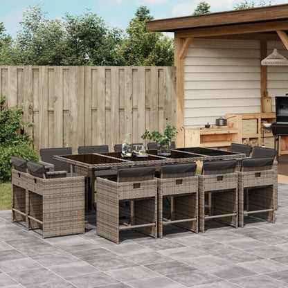 13 Piece Garden Dining Set with Cushions Black Poly Rattan Elegance