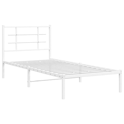 Metal Bed Frame with Headboard White