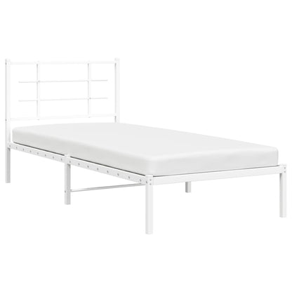 Metal Bed Frame with Headboard White