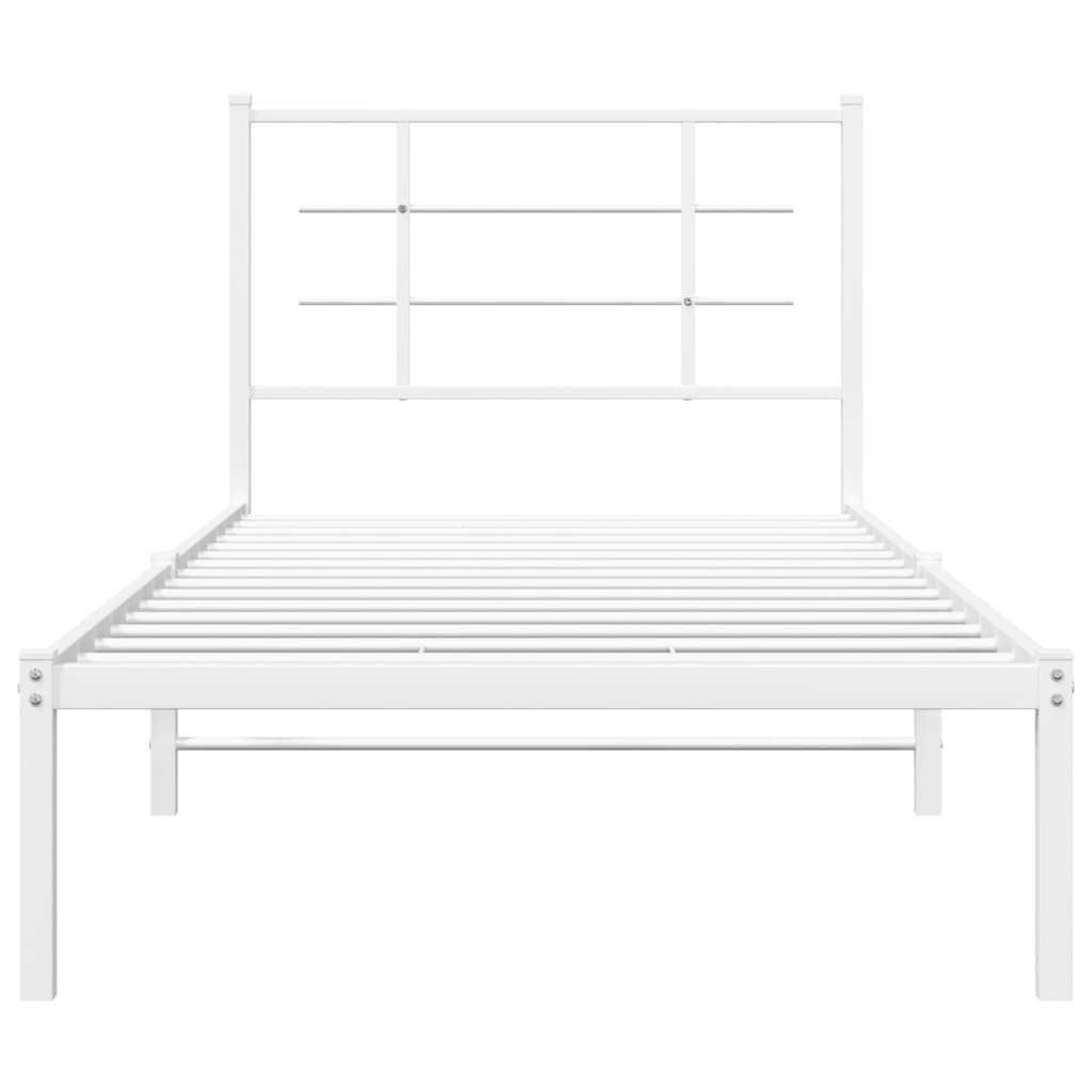 Metal Bed Frame with Headboard White