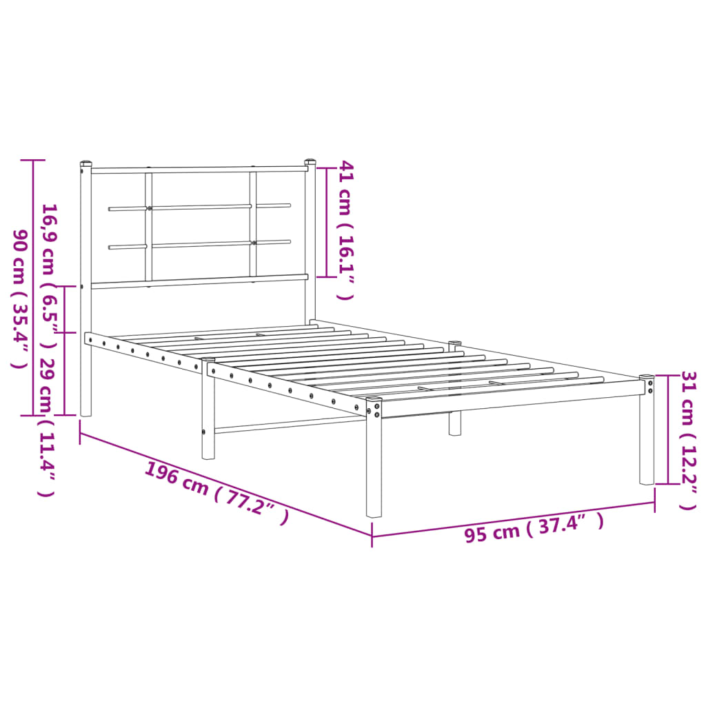 Metal Bed Frame with Headboard White