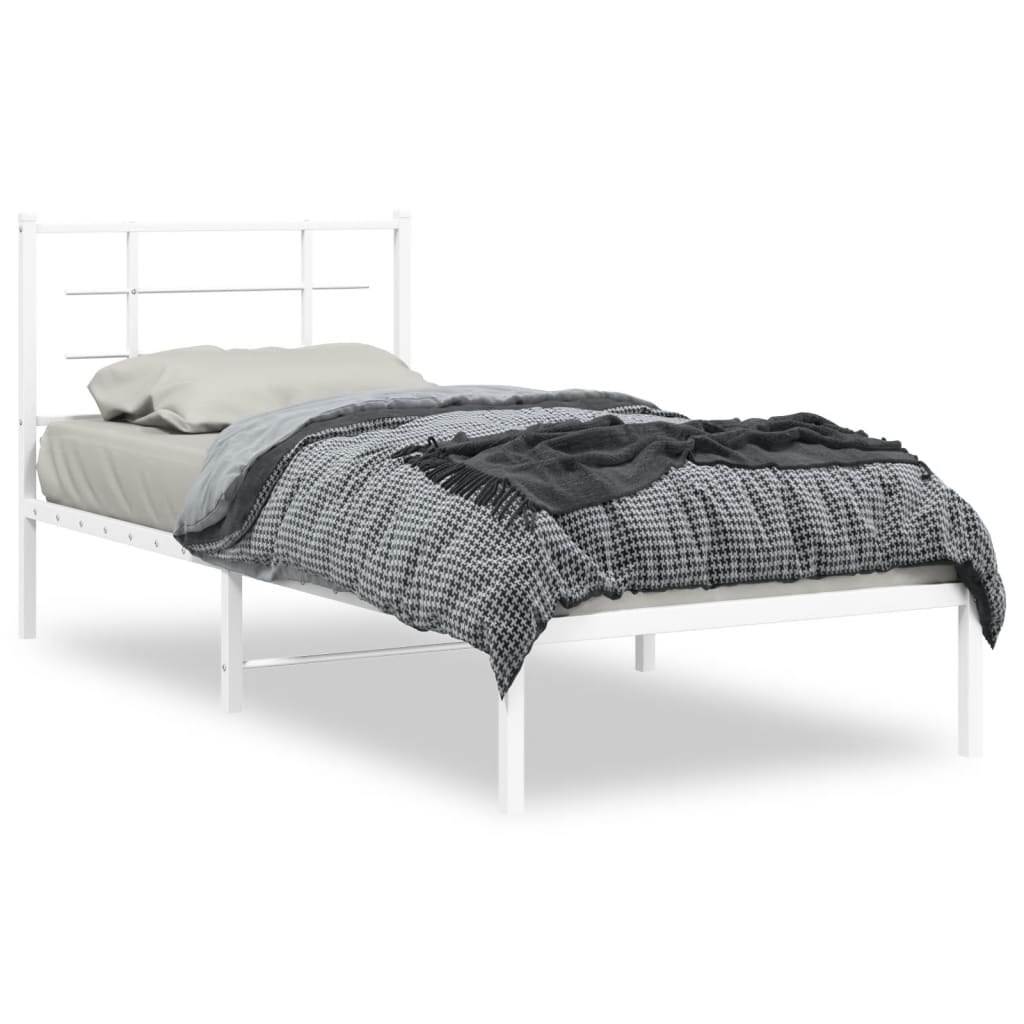Metal Bed Frame with Headboard White