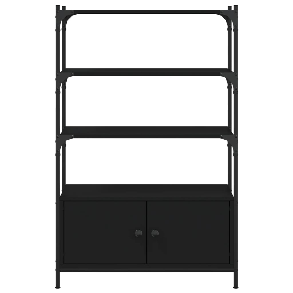 Bookcase 3-Tier Black Engineered Wood