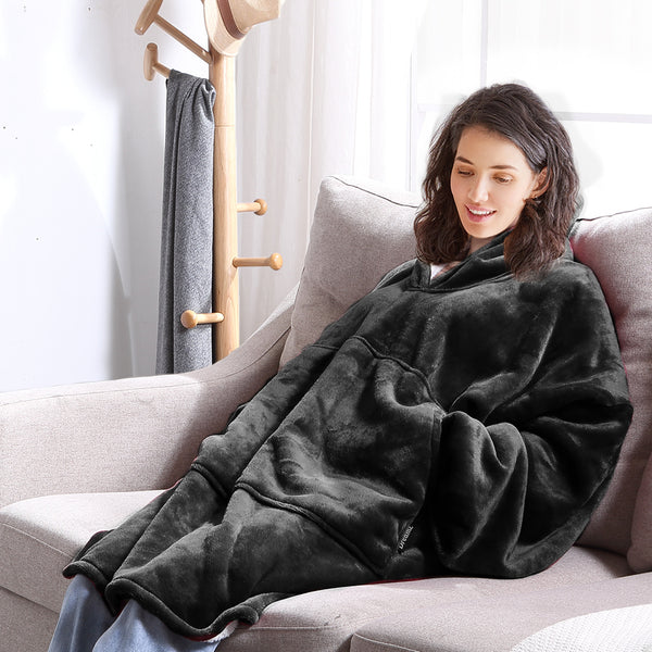  DreamZ Plush Warm Fleece Sherpa Hoodie Sweatshirt Huggle Blanket Pajamas Grey