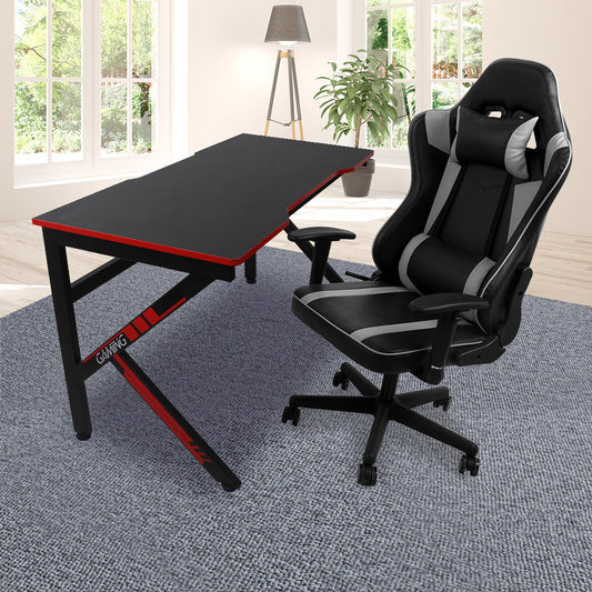 Gaming Chair Desk Computer Gear Set Racing Desk Office Laptop Chair Study Home K shaped Desk Silver Chair