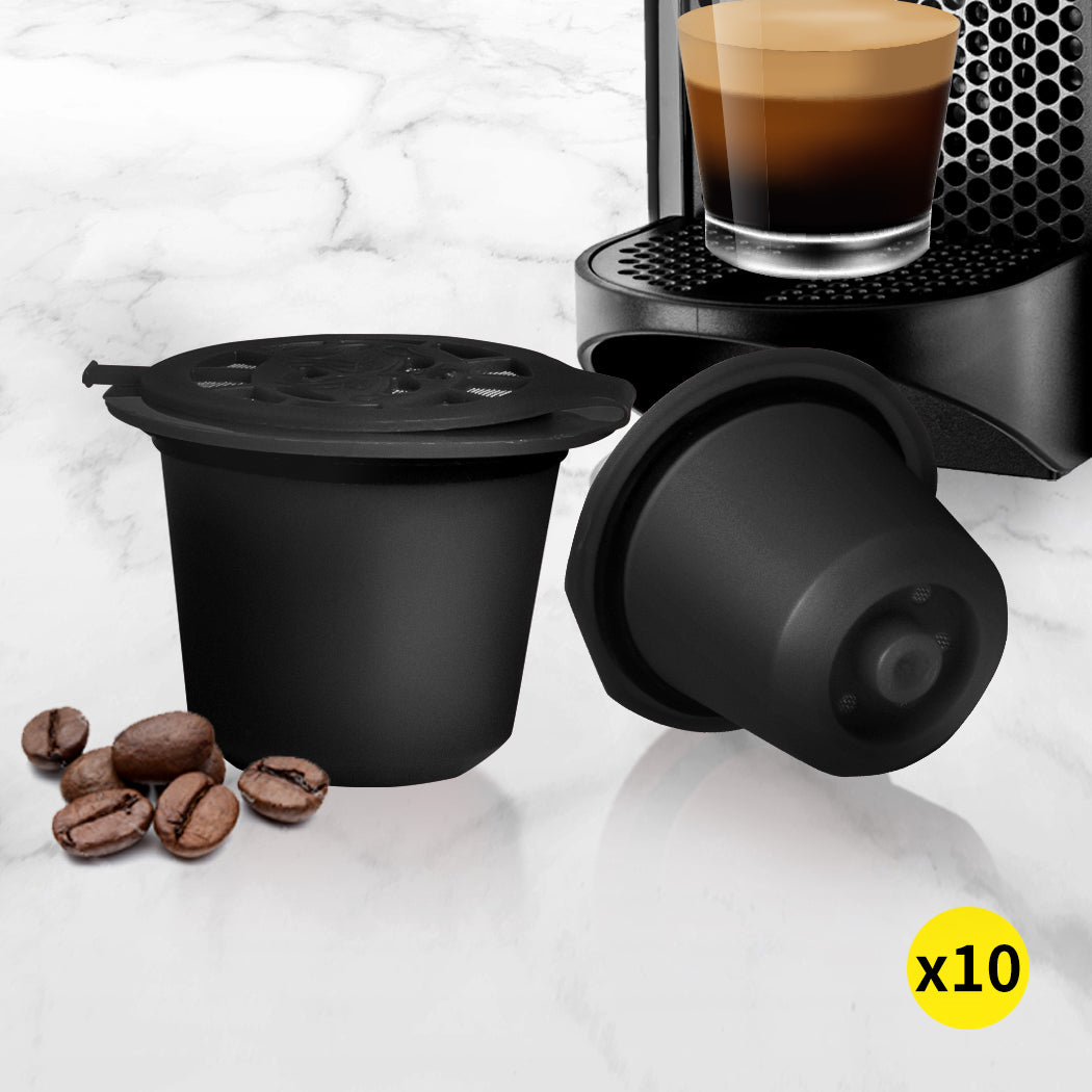 10x Refillable Reusable Coffee Filter Capsules Pods Pod for Nespresso Machine Black