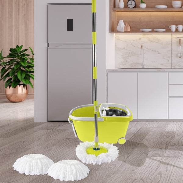  360Â° Spin Mop Bucket Set Spinning Stainless Steel Rotating Wet Dry Green