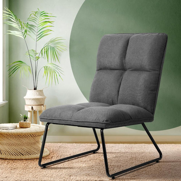  Armchair Lounge Chair Accent Chairs Linen Fabric Upholstered Dark Grey