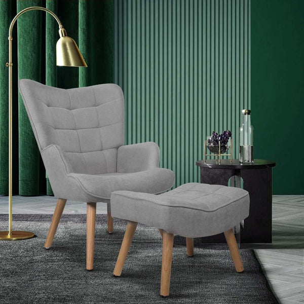  Armchair Lounge Chair Ottoman Accent Armchairs Fabric Sofa Chairs Grey