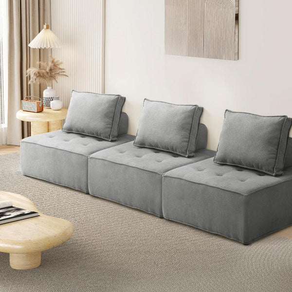  Modular Sofa Lounge Chair Armless Adjustable Back Linen Grey