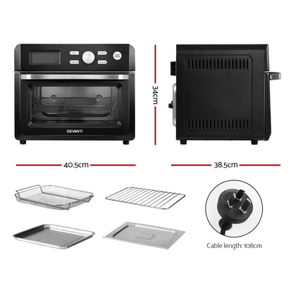 Devanti 20L Air Fryer Convection Oven Oil Free Fryers Black