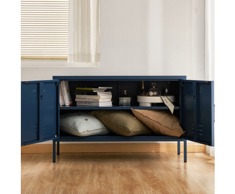 Base Metal Locker Storage Shelf Organizer Cabinet Buffet Sideboard Blue