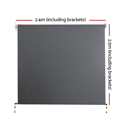 Instahut 2.4m x 2.5m Retractable Roll Down Awning - Grey