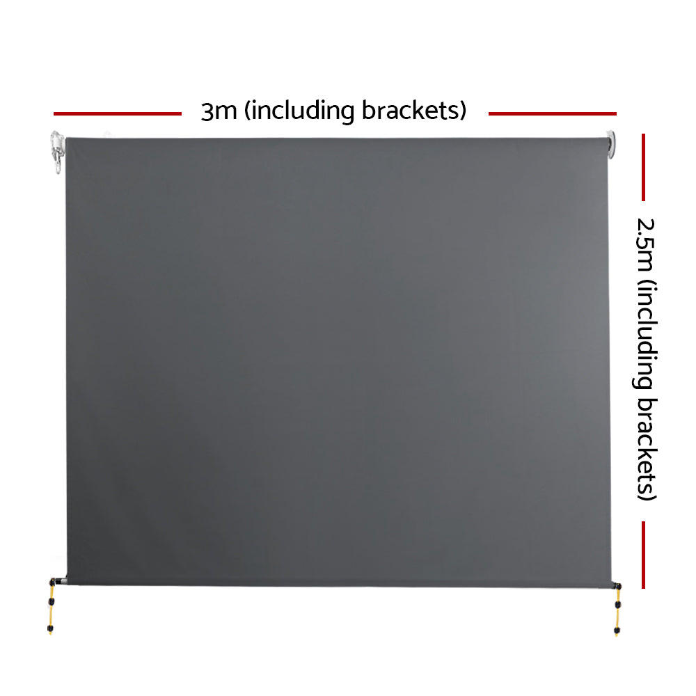Instahut 3m x 2.5m Retractable Roll Down Awning - Grey