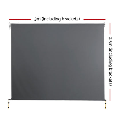 Instahut 3m x 2.5m Retractable Roll Down Awning - Grey