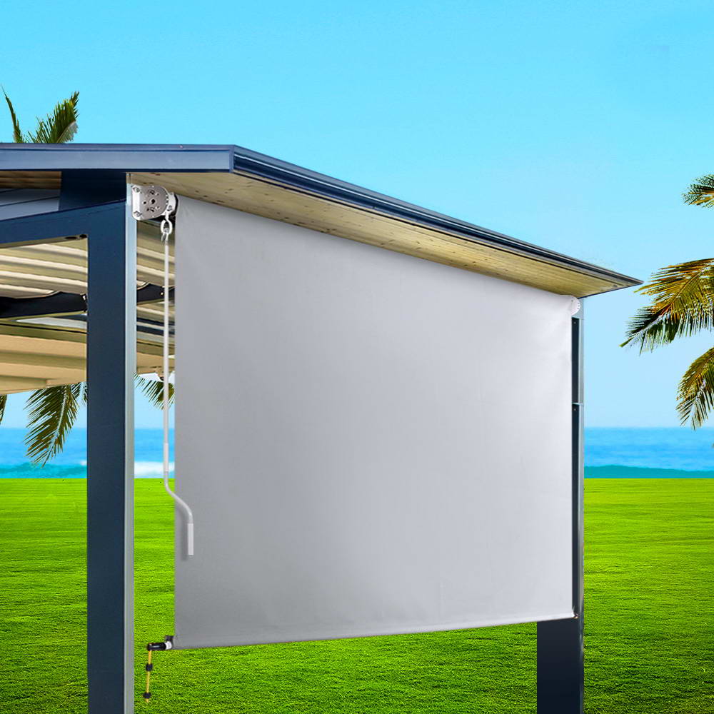 Instahut 3m x 2.5m Retractable Straight Drop Roll Down Awning - Grey