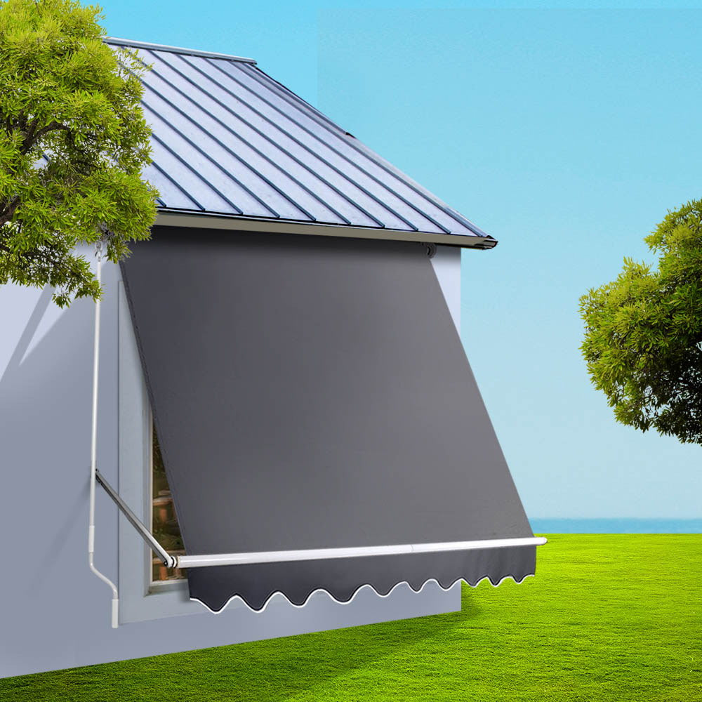 Instahut 1.5m x 2.1m Retractable Fixed Pivot Arm Awning - Grey