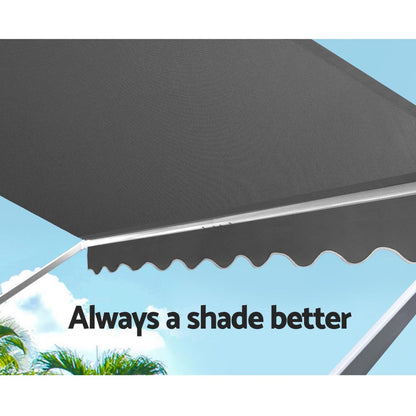 Instahut 2.4m x 2.1m Retractable Fixed Pivot Arm Awning - Grey