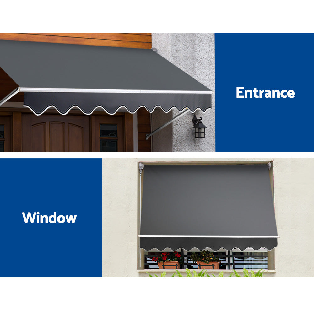 Instahut 2.4m x 2.1m Retractable Fixed Pivot Arm Awning - Grey