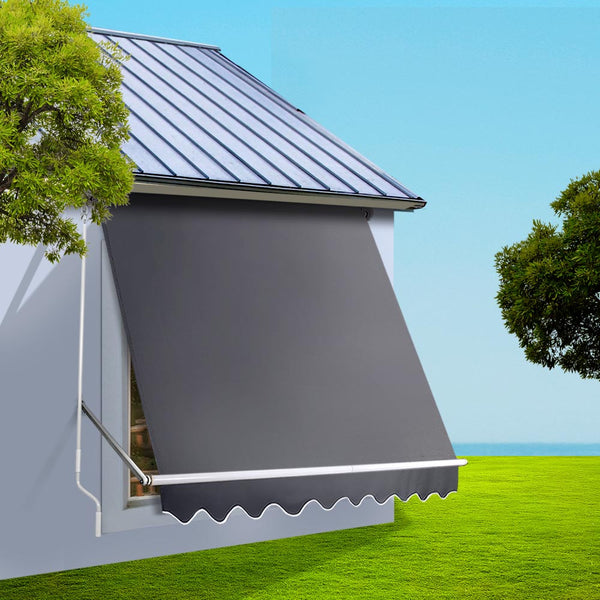  Instahut 2.4m x 2.1m Retractable Fixed Pivot Arm Awning - Grey