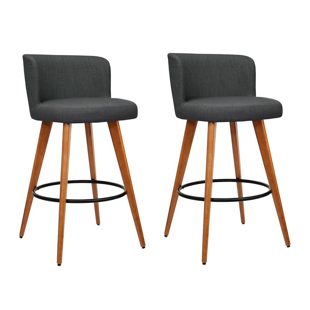 Set of 2 Wooden Fabric Bar Stools- Charcoal