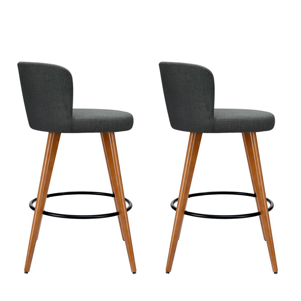 Set of 2 Wooden Fabric Bar Stools- Charcoal