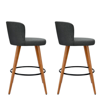 Set of 2 Wooden Fabric Bar Stools- Charcoal